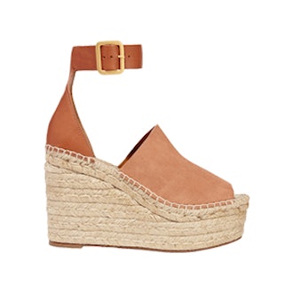 Suede And Leather Espadrille Wedge Sandals