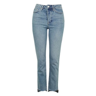 Stepped Hem Straight Leg Jeans