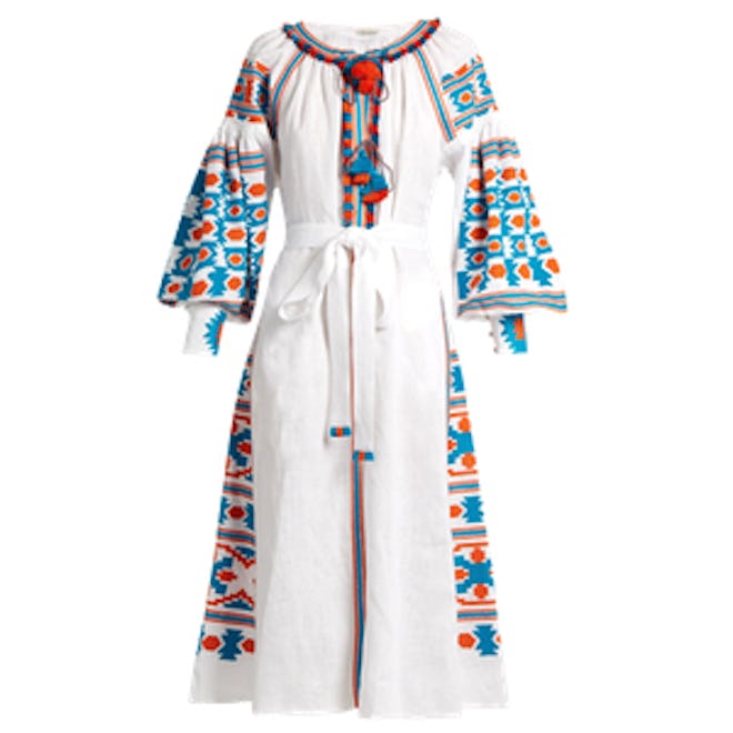 Mexico Embroidered Linen Midi Dress