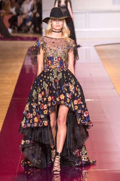 A model wearing Zuhair Murad floral gown from their Fall 2016 Couture Show