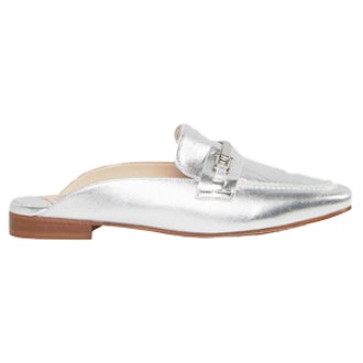 Faith Backless Silver Leather Loafers