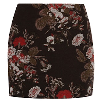Cotton-Blend Floral-Brocade Mini Skirt