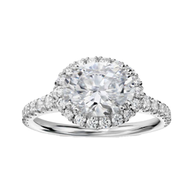 East-West Oval Halo Diamond Engagement Ring