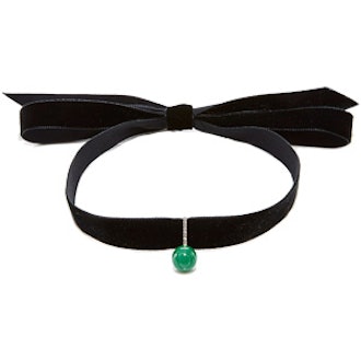 14K Yellow Gold Diamond And Malachite Ball Choker