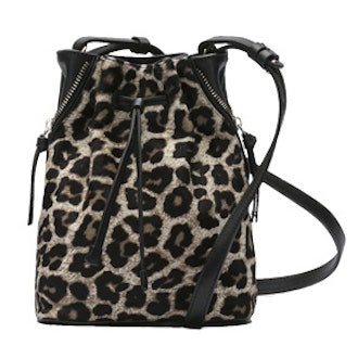 Contrast Leopard-Print Bucket Bag