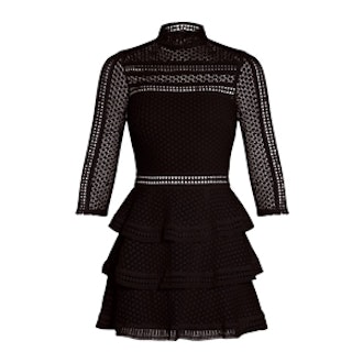Caya Black Premium Lace Panel Tiered Mini Dress