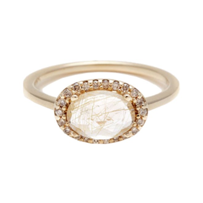 Pavé Amulet Ring – Golden Rutilated Quartz & Champagne Diamond