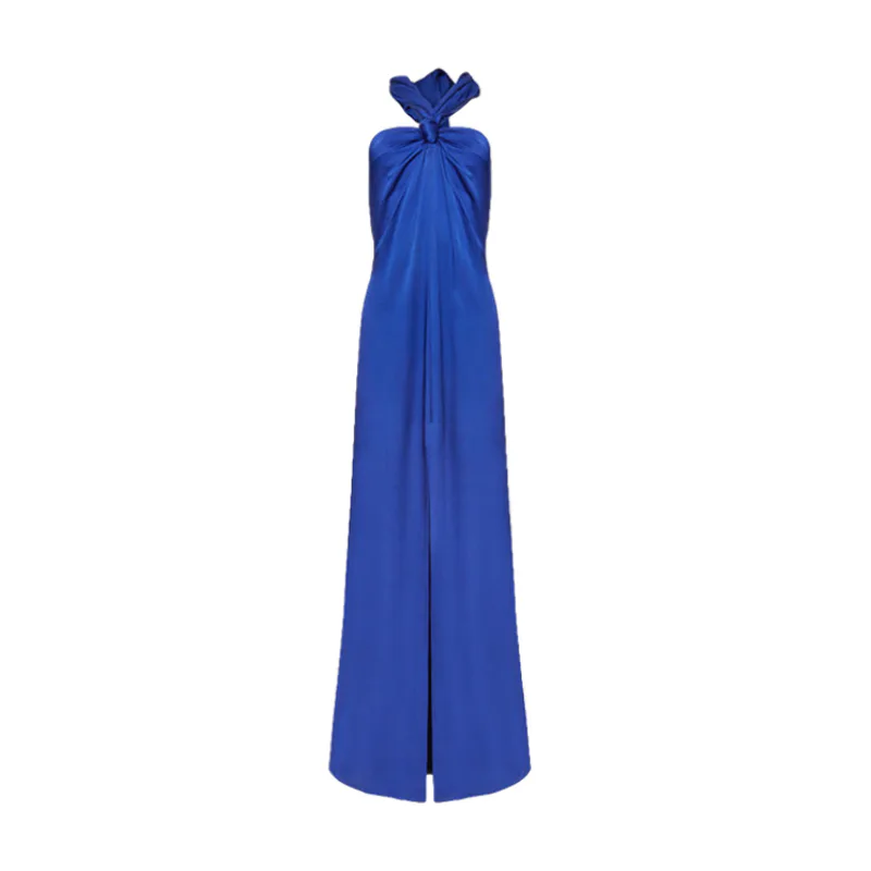 majorelle blue sleeveless halter neck dress Mierah Halter Midi Dress / Cobalt Blue | MESHKI