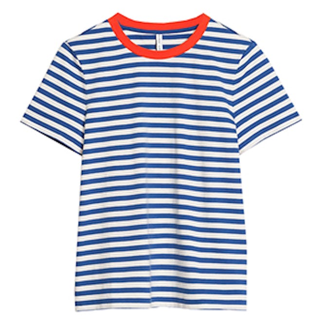 Contrast Neck Striped Tee