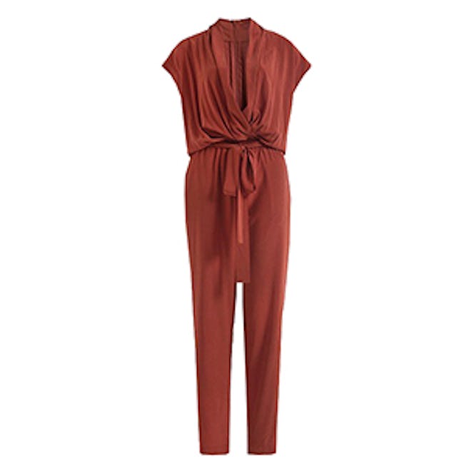 Drap V Neck Silk Jumpsuit