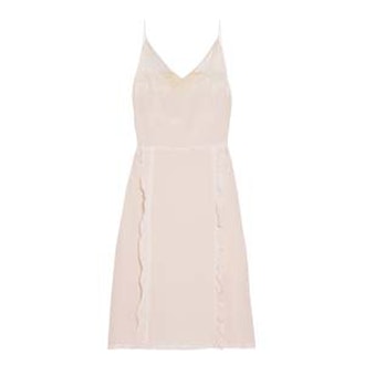Ruffled Chantilly Lace-Trimmed Silk Crepe De Chine Dress