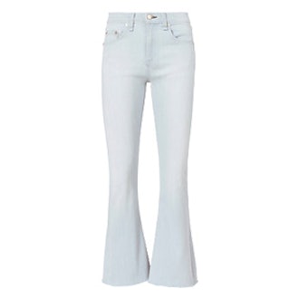 High Rise Raw Edge Crop Flare Jeans in Ashling