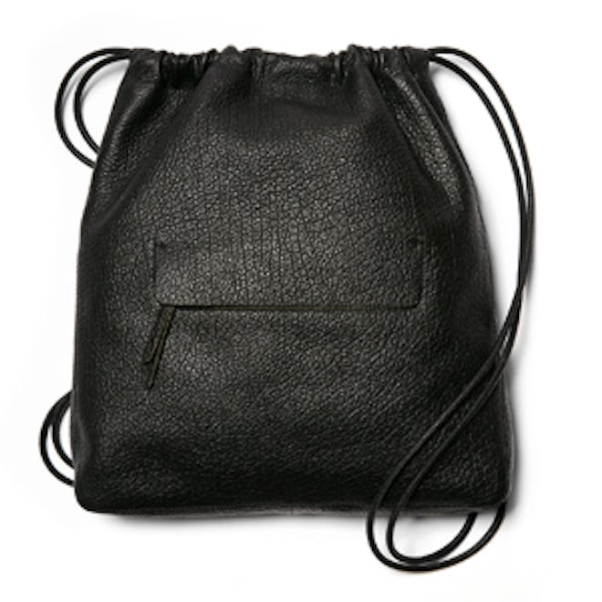 Grain Leather Drawstring Sling Bag