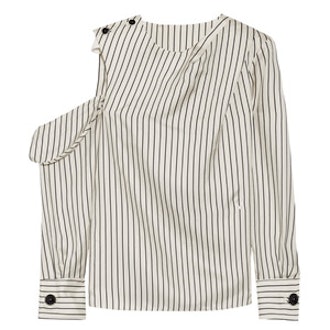 One-Shoulder Pinstriped Blouse