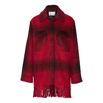Fringed Checked Flannel Coat