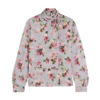 Aubrey Draped Floral-Print Silk Crepe De Chine Blouse