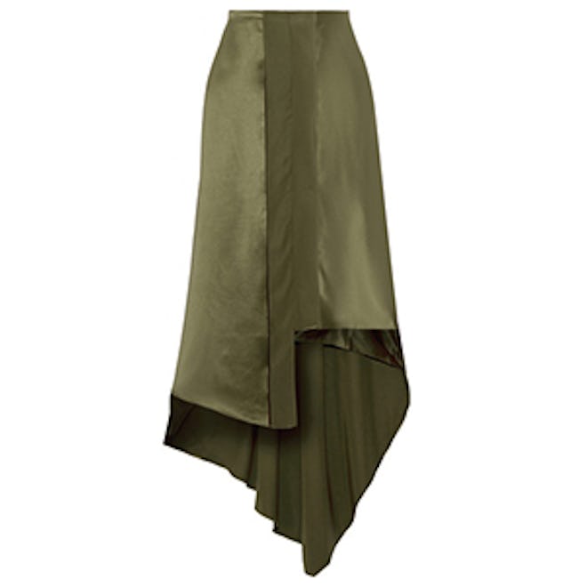 Sydney Asymmetric Silk-satin Midi Skirt