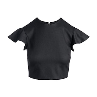 Merino Ruffle Sleeve Cropped Top