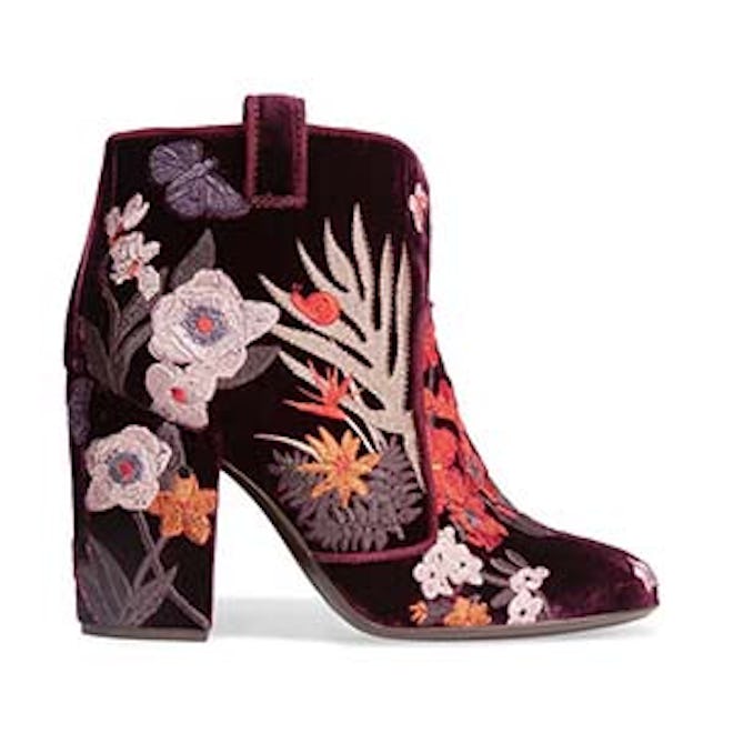 Pete Embroidered Velvet Ankle Boots