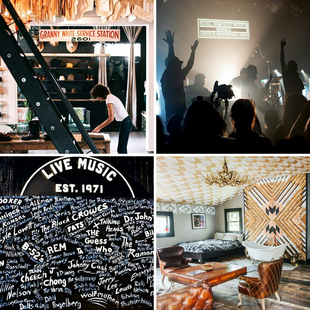 A collage of places to visit in Nashvilee