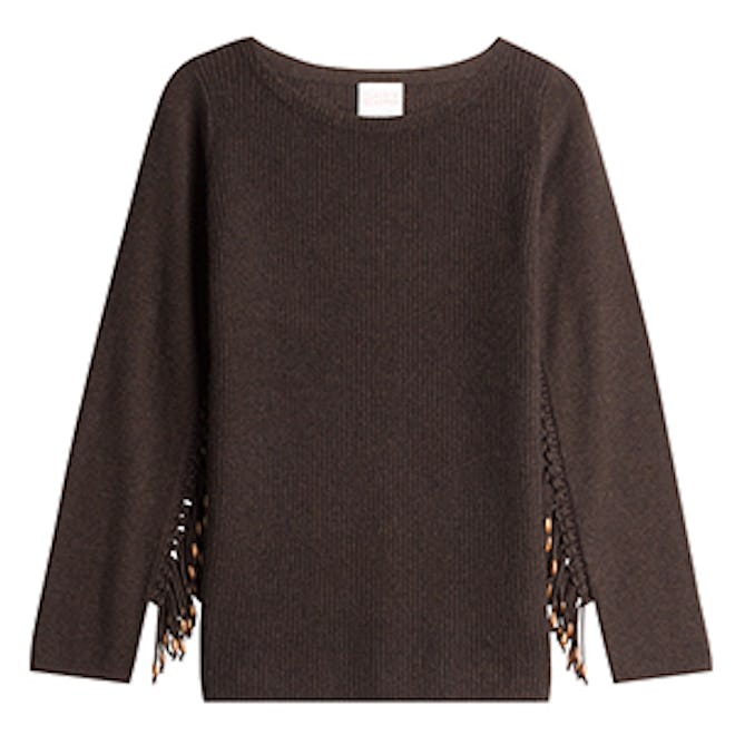 Wool Pullover With Embellished Fringe