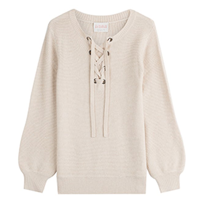 Wool Pullover With Lace-Up Front