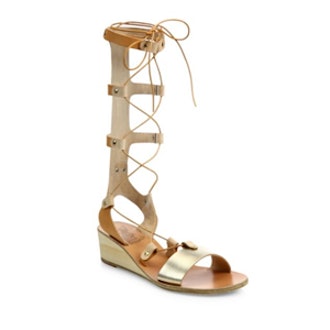 Thebes Metallic Leather Tall Gladiator Wedge Sandals