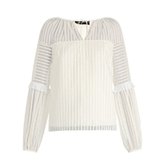 Striped-Organdy Balloon-Sleeved Top