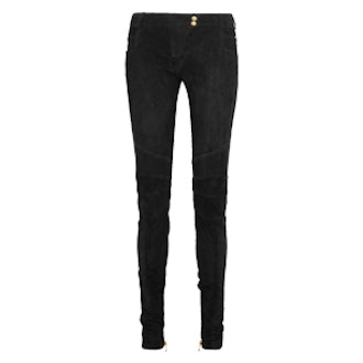 Moto-Style Suede Skinny Pants