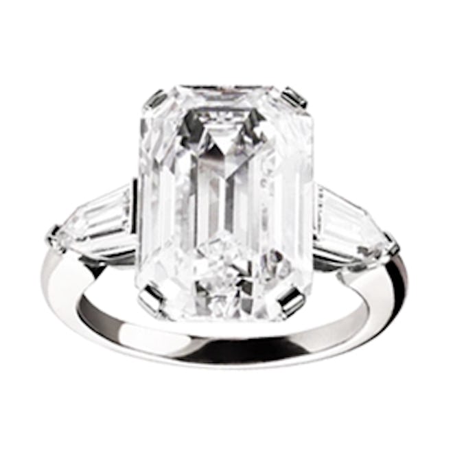 Griffe Solitaire Emerald Cut Diamond And Platinum Engagement Ring