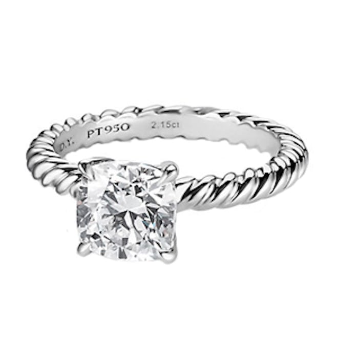 Cushion Cut Cable Solitaire Engagement Ring in Platinum