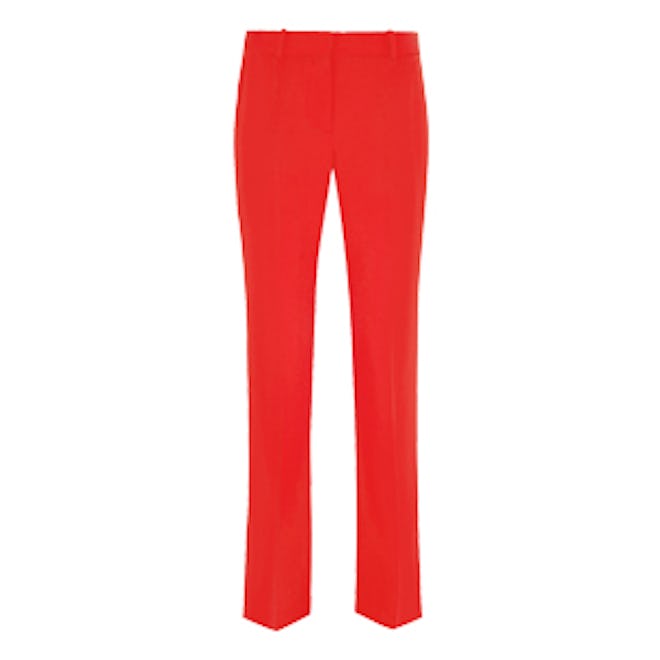 Cropped Straight-Leg Pants In Red Grain De Poudre Wool