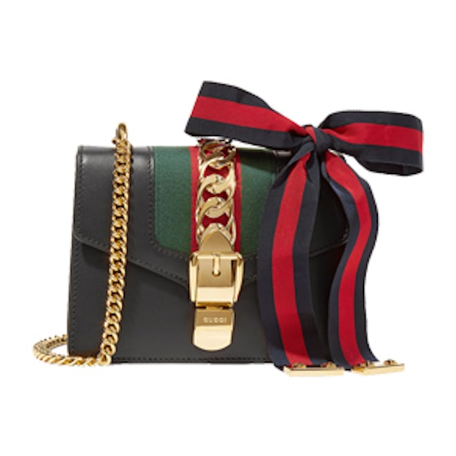 Sylvie Mini Canvas-Paneled Leather Shoulder Bag