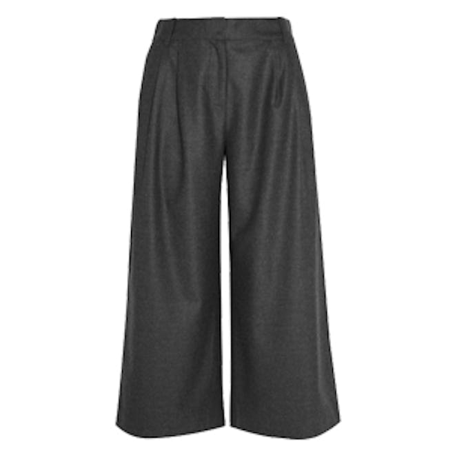 Cropped Wool-Flannel Wide-Leg Pants
