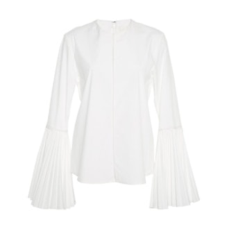 Stretch Cotton Shirting Pleated Bell Sleeve Top