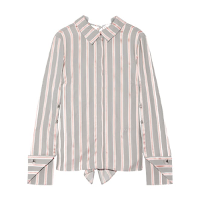 Draped Striped Silk-Twill Blouse