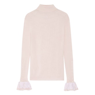 Silk-Chiffon And Lace-Trimmed Wool Turtleneck Sweater