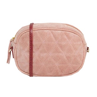 Quilted Oval Suede Cross Body Bag With Chain Strap