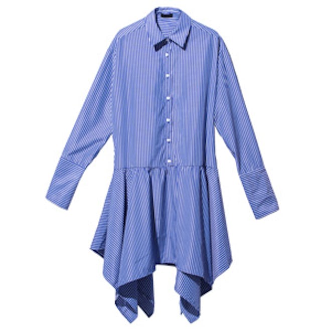 Blue Irregular Hem Pinstripe Shirt Dress
