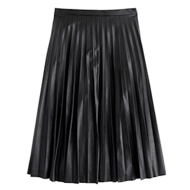 Faux-Leather Pleated Midi Skirt