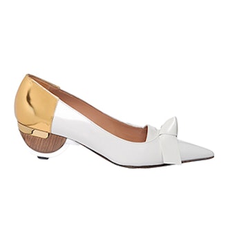 Point-Toe Kitten-Heel Leather Pumps