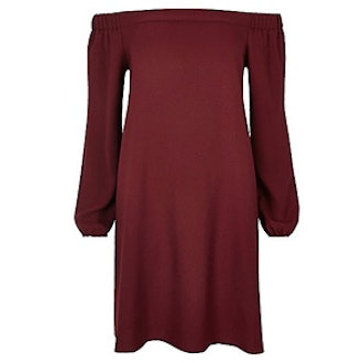 Dark Red Bardot Swing Dress