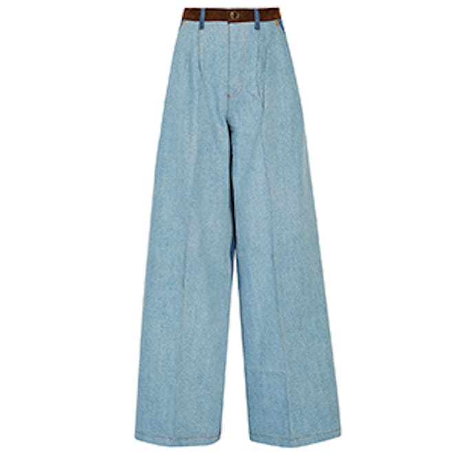 Suede-Trimmed Mid-Rise Wide-Leg Jeans