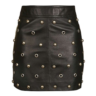 Stud Front Leather Skirt