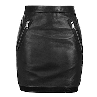 Zip Patch Leather Mini Skirt