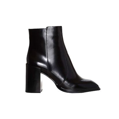 A black leather bootie