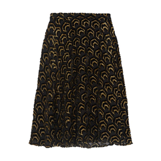 Flocked Metallic Silk-Blend Skirt
