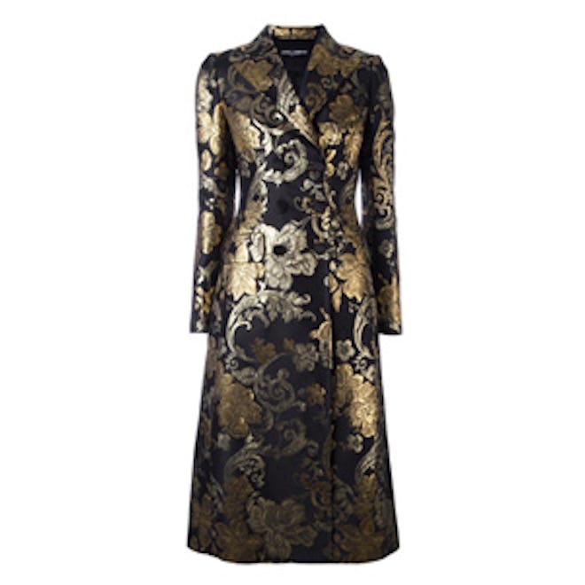 Floral Brocade Midi Coat