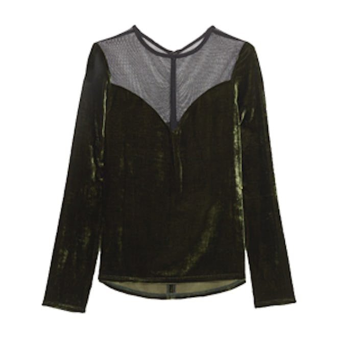 Tulle-Paneled Velvet Top