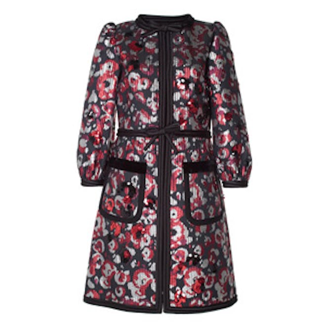 Warped Flower Sequin Jacquard Coat